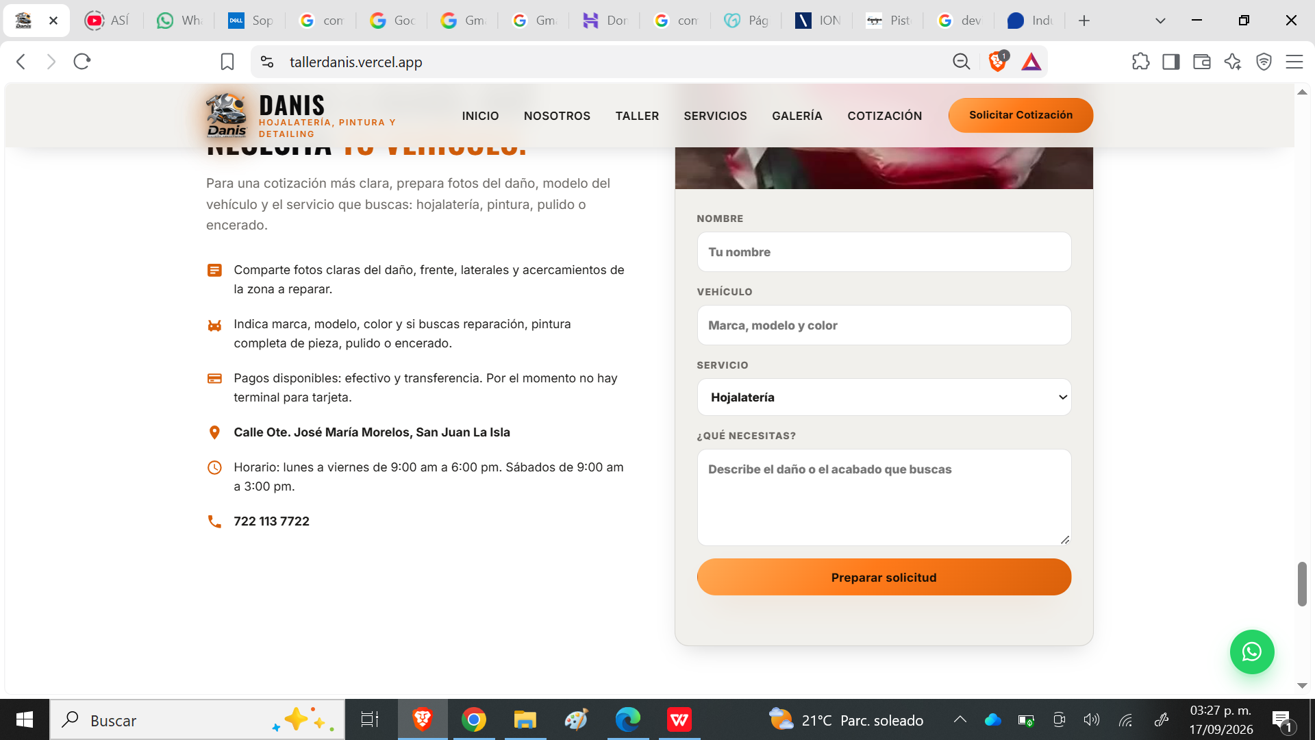 Captura de la página de contacto Binks incluida en el material original